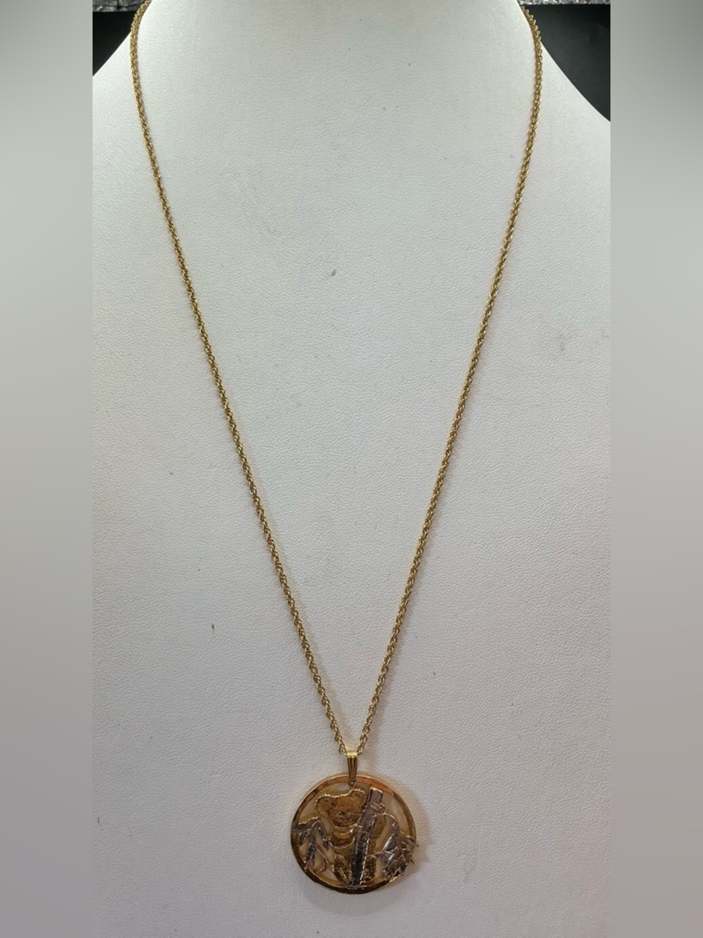 GOLD AND SILVER TONE MEDALLION STYLE KOALA BEAR LONG NECKLACE